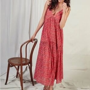 NWT Maxi boho long sleeveless dress red pink print